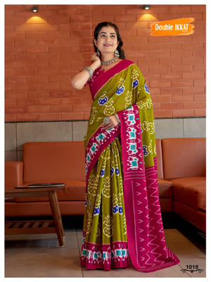 JASU CREATION Printed Handloom Pure Cotton Saree(Green)