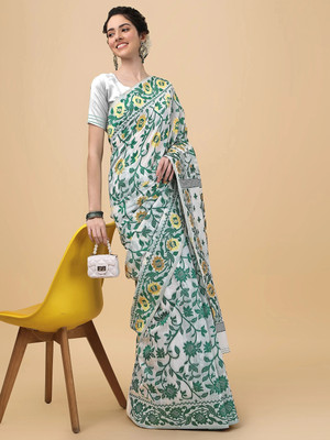 ANISSA SAREE Woven Jamdani Cotton Blend Saree(Light Green)