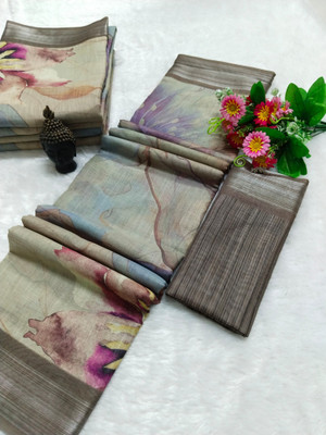 HouseOfCommon Printed Kanjivaram Linen, Cotton Linen Saree(Multicolor)
