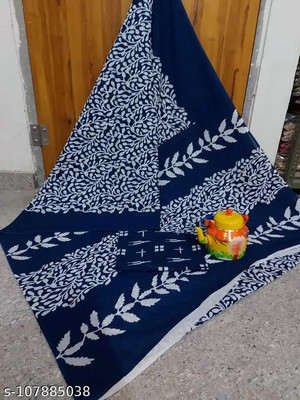 Craftmusium Printed Handloom Pure Cotton Saree(Blue)