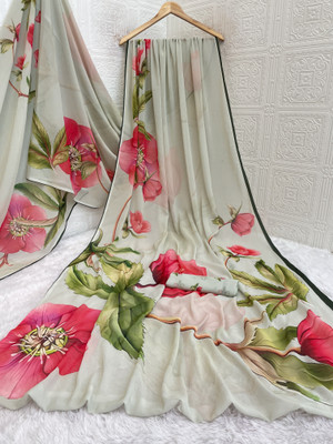 Pemal Designer Digital Print Bollywood Georgette Saree(Cream)