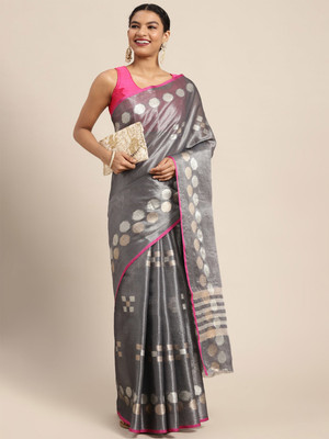 Endues Woven Banarasi Cotton Blend Saree(Grey)