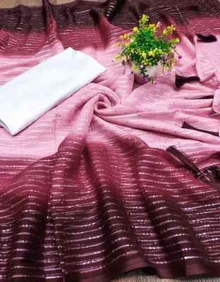 ICEBERGEXIM Striped Bollywood Georgette Saree(Maroon)