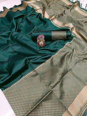 SWAMI STUDIO Self Design Banarasi Jacquard Saree(Green)