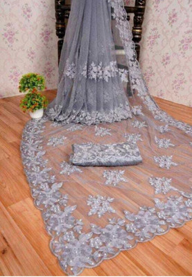 GALANI ENTERPRISE Embroidered Baluchari Supernet Saree(Grey)