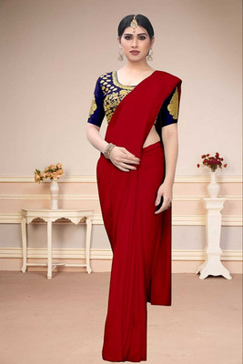 SAMRUDDHI TRENDZ Solid/Plain Bollywood Art Silk Saree(Red)