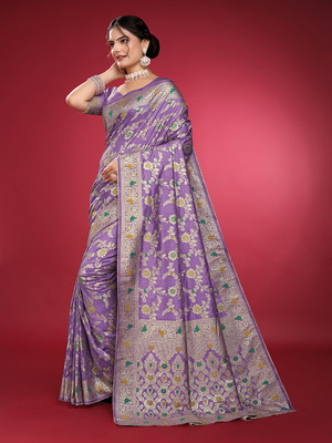 Navanari Self Design, Woven, Embellished, Applique Banarasi Jacquard, Art Silk Saree(Purple)