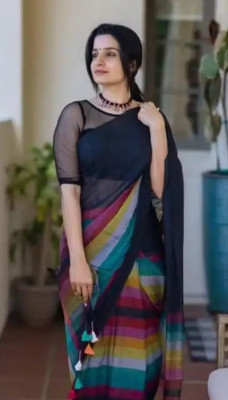 SUJAY Solid/Plain Handloom Cotton Blend Saree(Multicolor)