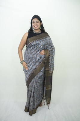 SnehaFashion Creation Floral Print Saree with Attached Blouse Tussar Silk Saree(Grey)