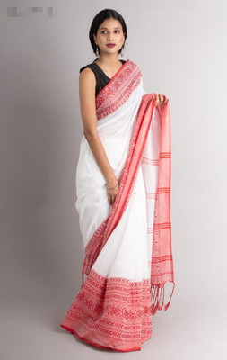 Balorampal Woven Handloom Pure Cotton Saree(White, Red)