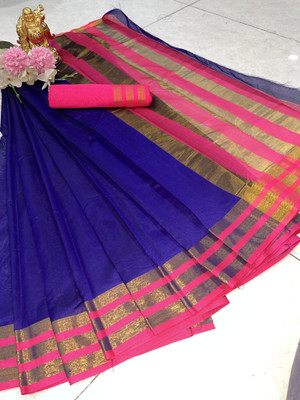 HITESH ENTERPRISE Self Design Daily Wear Cotton Silk Saree(Blue)