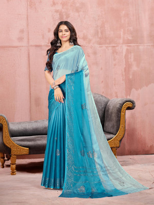GARDEN VARELI Dyed Bollywood Chiffon Saree(Blue)