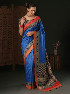 ANOUK Printed Daily Wear Silk Blend Saree(Blue)