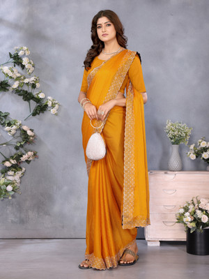 Divastri Solid/Plain Bollywood Georgette Saree(Gold, Yellow)