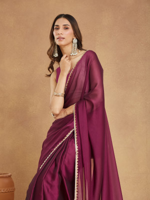 LOROFY Solid/Plain, Embroidered Banarasi Pure Silk, Art Silk Saree(Magenta)