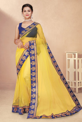 sarvagny clothing Self Design Bollywood Net Saree(Yellow)