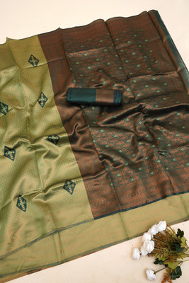 Gold Art Fashion Woven Banarasi Jacquard, Pure Silk Saree(Light Green)