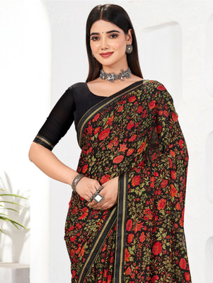 Anouk Rustic Printed Bollywood Chiffon Saree(Black)