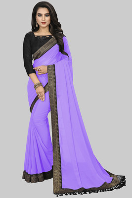 Aai shree khodiyar Solid/Plain, Woven Daily Wear Georgette Saree(Purple)