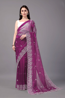 SROLY Embroidered Bollywood Net Saree(Purple)