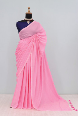 2211 THE FASHION HUB Solid/Plain Handloom Pure Cotton Saree(Pink)