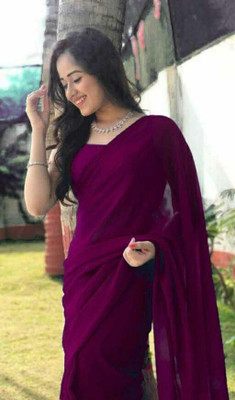 SARETRA MALL Solid/Plain Daily Wear Georgette Saree(Purple)