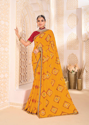 Laxmipati sarees Printed Bollywood Georgette Saree(Mustard)