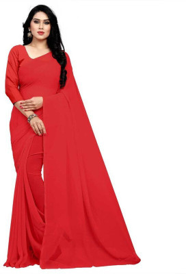 JV ENTERPRISE Striped Bollywood Chiffon Saree(Red)