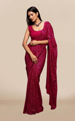 LH ENTERPRISE Self Design, Embellished Bollywood Georgette Saree(Pink)