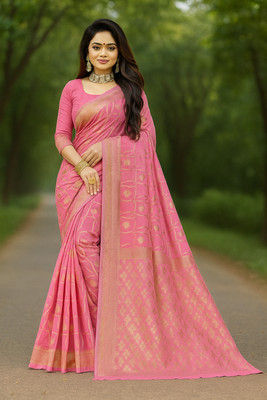 Saadhvi Woven Banarasi Cotton Blend Saree(Pink)