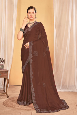 Divastri Embroidered Bollywood Georgette Saree(Brown)