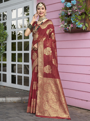 ANOUK Woven Mysore Linen Saree(Red)
