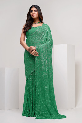 Divine Exim Embroidered Bollywood Georgette Saree(Light Green)