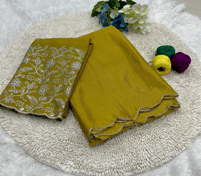 SUDIPTA Solid/Plain Bollywood Chiffon Saree(Yellow)