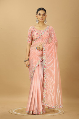 DWINIZAA STORE Embroidered Bollywood Net Saree(Pink)