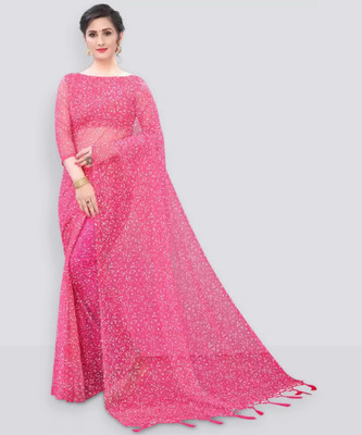 HouseOfCommon Printed, Self Design, Solid/Plain Bollywood Net Saree(Pink)