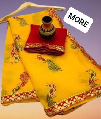 charmie designer Printed Daily Wear Georgette Saree(Yellow)