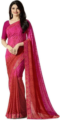 ROOP SUNDARI SAREES Printed Daily Wear Georgette Saree(Red, Pink)