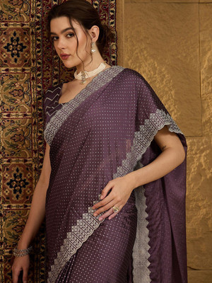 ANOUK Embellished Banarasi Chiffon Saree(Purple)