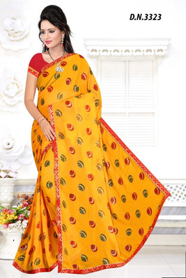 EVERYDAY CREATIONS Printed Bandhani Georgette Saree(Yellow)