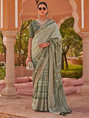 ANOUK Woven Banarasi Silk Blend Saree(Grey)