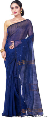 DipDiya Self Design Bollywood Cotton Linen Saree(Dark Blue)