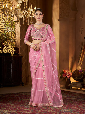 Divastri Embroidered Bollywood Net Saree(Pink)