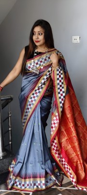 Welcome clothing center Temple Border Sambalpuri Nylon Saree(Grey)