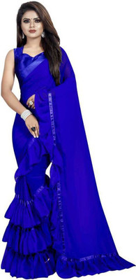 Rashiklal & Co. Solid/Plain Bollywood Georgette Saree(Blue)