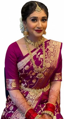 KAKADIYA Woven, Floral Print, Self Design Banarasi Pure Silk Saree(Purple)