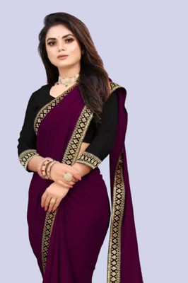 OKTAT Solid/Plain Bollywood Georgette Saree(Purple)