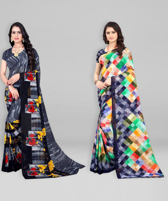 Leelavati Printed Daily Wear Georgette Saree(Pack of 2, Grey)