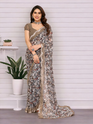 Moda Rapido Printed Bollywood Georgette Saree(Brown)