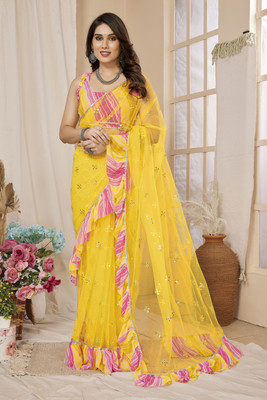 VARNI DESIGNER HUB Self Design Bollywood Net Saree(Yellow)